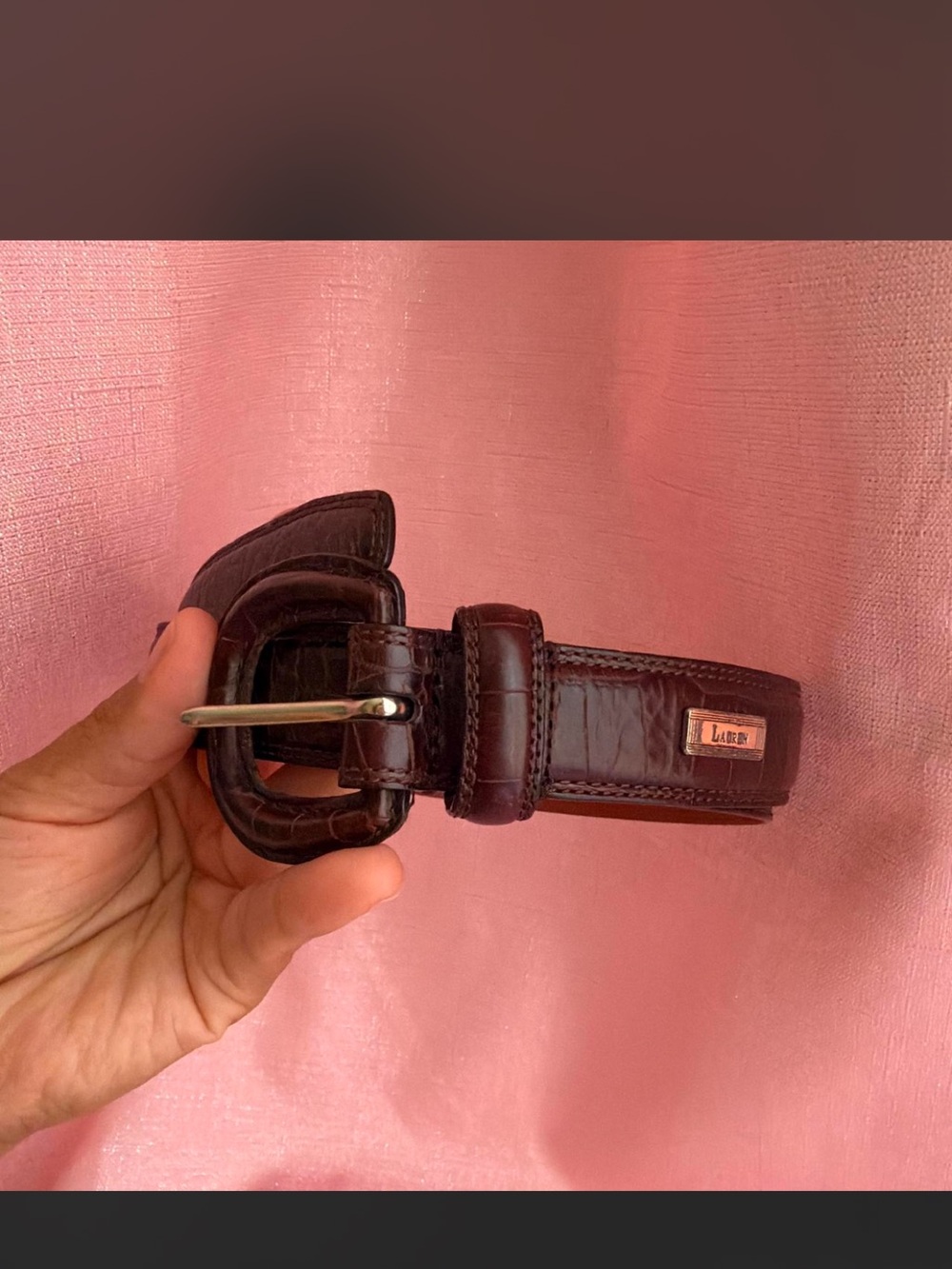 Lauren Ralph Lauren women’s Dark Brown Leather Belt with Polished Buckle